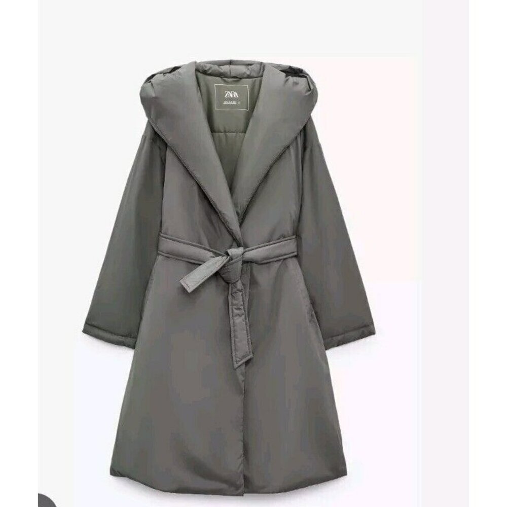 NEW ZARA Green Hooded DOWN COAT JACKET Puffer ZARA HOODED P REF 8073 726 SIZE XS - Picture 6 of 9